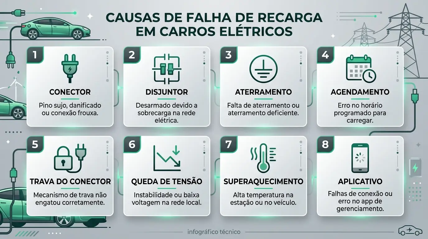 Infográfico com 8 causas para carro elétrico que não carrega