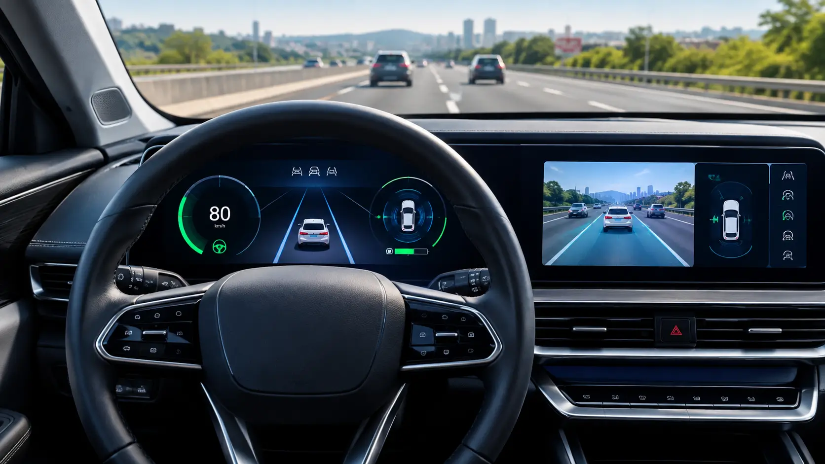 Painel digital de SUV híbrido com sistemas ADAS de assistência à condução